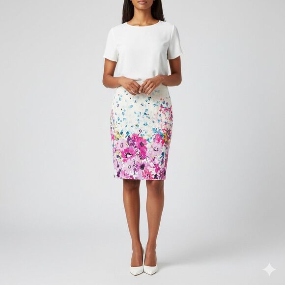 NWT Ann Taylor Skirt Women’s 8 Multicolor Floral Print Midi Work Casual - Picture 1 of 6